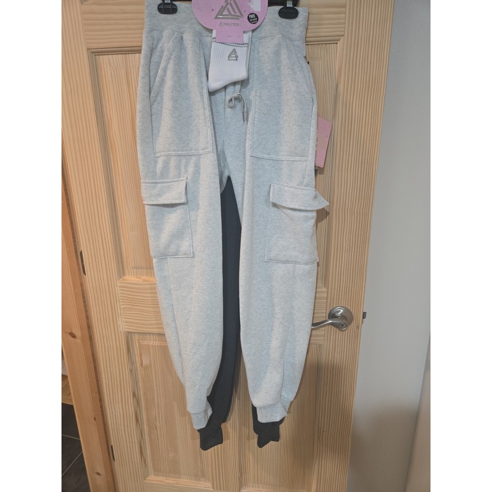 ATHLetex Jogger Sweatpant Bundle (2) SM Cargo Elastic Waist Small, GR/BL & Socks